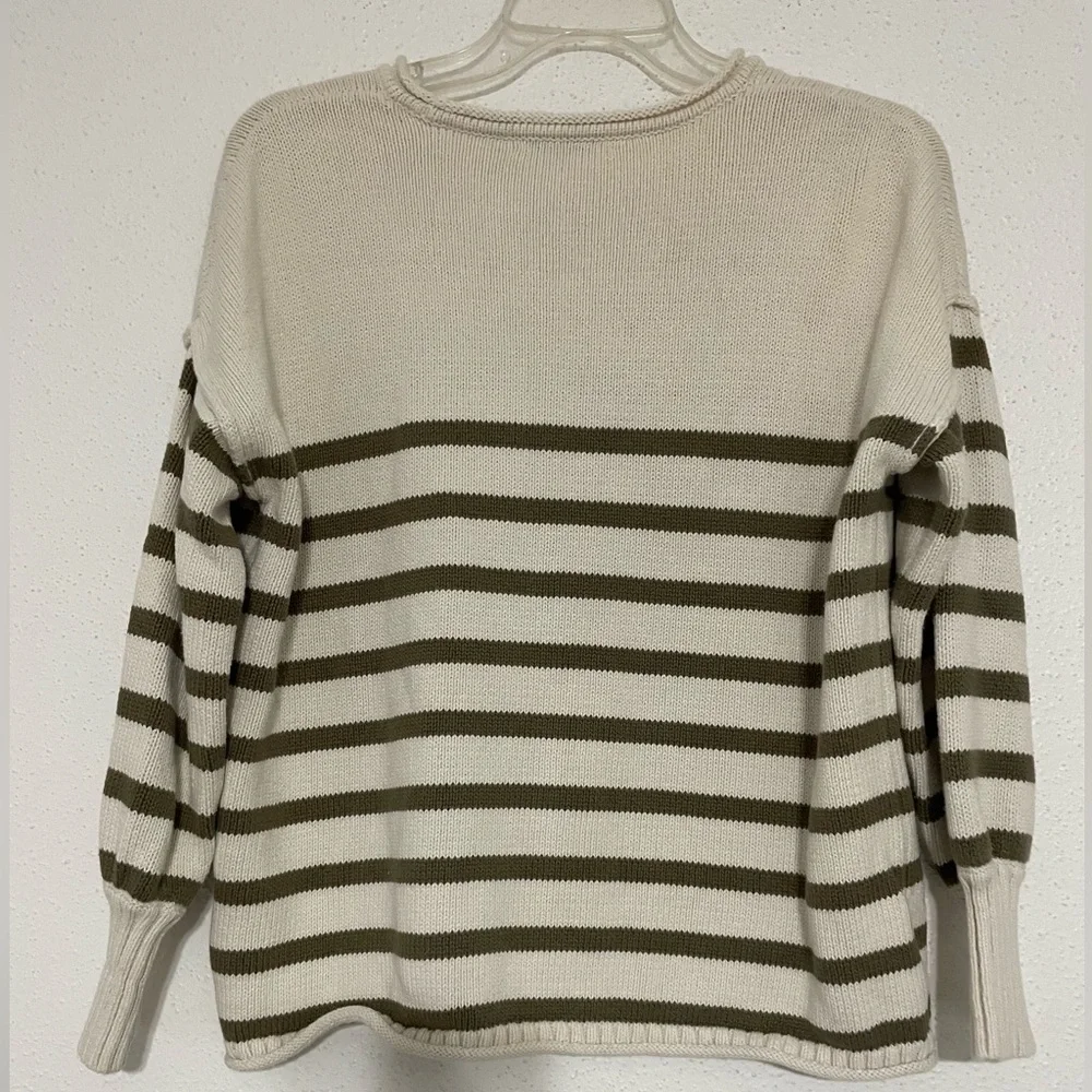 Madewell Conway Pullover Sweater Cream With Green Stripes Size XS